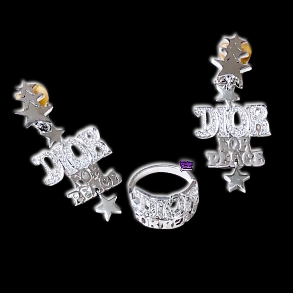 Vintage Christian Dior 70’s Silver Diamanté Crystal Dior For Peace Logo Earrings - Picture 17 of 17